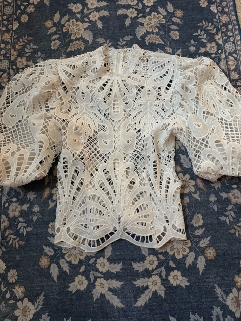 White Embroider Lace MockNeck ShortSleeve Victorian Romantic Coquette Top Sz M
